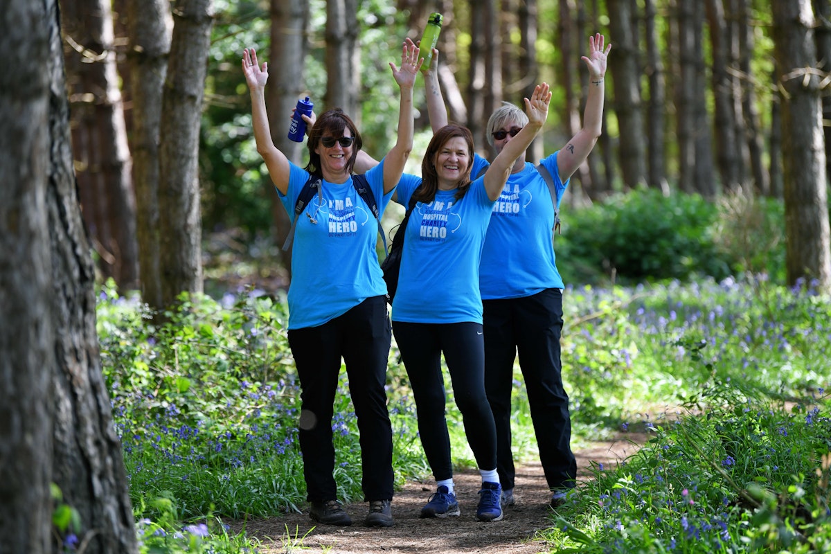 Group of walkers on a countryside path during the Hospital Hero Hike charity walk